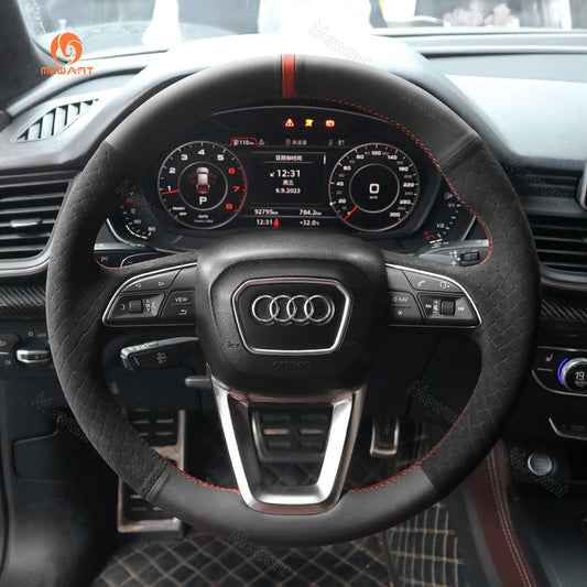 Mewant® Alcantara Car Steering Wheel Cover for Audi A3 A4 A5 S3 S4 S5 Q2 SQ2 Q3 RSQ3 Q5 SQ5 Q7 SQ7 Q8 SQ8