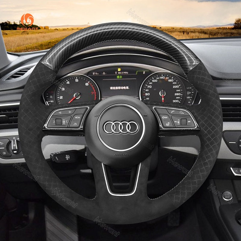 Mewant® Alcantara Car Steering Wheel Cover for Audi A1 (8X) A3 (8V/8Y) A4 (B9/8W) Allroad (B9/8W) A5 (8W6) S3 (8V) S4 (B9/8W) S5 (8W6) Q2 RS 4 (B9/8W)