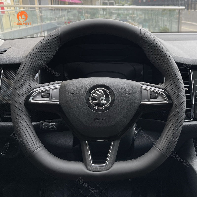 Hand Stitch Car Steering Wheel Cover for Skoda Octavia Fabia Kodiaq Citigo Superb Scala from Mewant