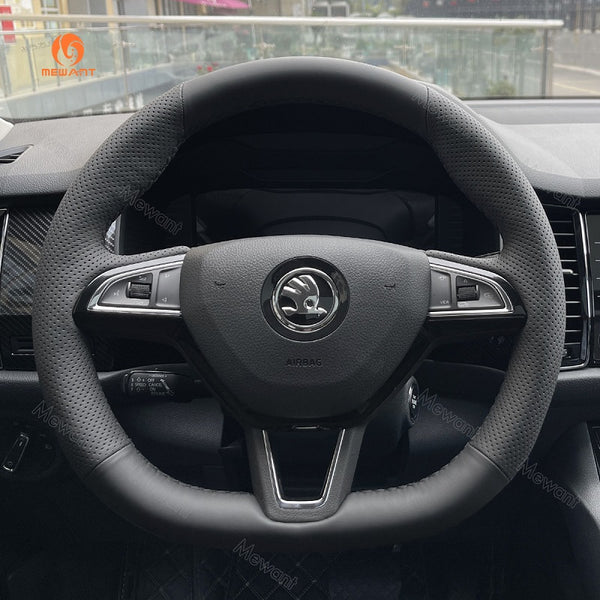 Hand Stitch Car Steering Wheel Cover for Skoda Octavia Fabia Kodiaq Citigo Superb Scala from Mewant