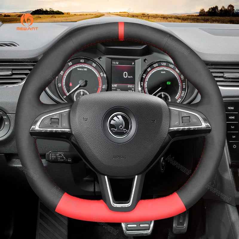 Hand Stitch Car Steering Wheel Cover for Skoda Octavia Fabia Kodiaq Citigo Superb Scala from Mewant