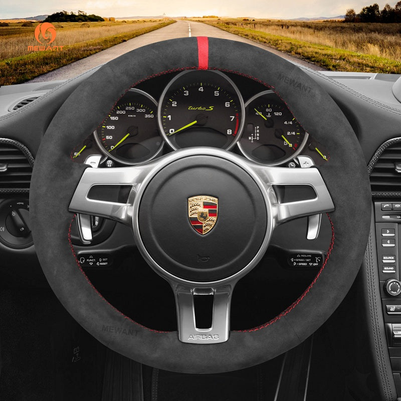 Mewant® Alcantara Car Steering Wheel Cover for Porsche 911 (991) Boxster (981) Cayman (981) Cayenne Panamera 2010-2016