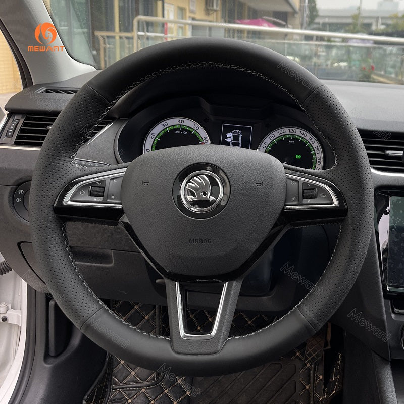 Mewant® Alcantara Auto-Lenkradbezug für Skoda Citigo Fabia Karoq Roomster Rapid Octavia Superb Yeti Kodiaq Scala
