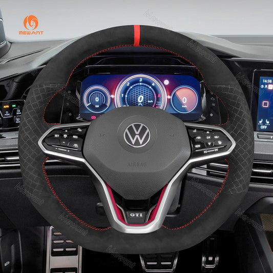 Mewant® Alcantara Car Steering Wheel Cover for Volkswagen VW Golf 8 (R-Line) Golf GTI 8 Arteon Tiguan Touareg