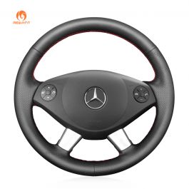 FOR MERCEDES VITO 2 W639 BLACK REAL GENUINE LEATHER STEERING WHEEL COVER RED