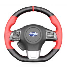 MEWANT Hand Stitch Carbon Fiber Red Leather Car Steering Wheel Cover