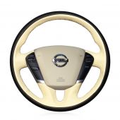 For Nissan Teana 2008-2012 Murano 2009-2014 Quest 2011-2017, Beige Black Microfiber Leather Stitch Steering Wheel Wrap Cover