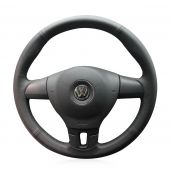 For Volkswagen VW Tiguan Jetta Mk6 Lavida Passat B7, Black Leather Hand Stitch Steering Wheel Wrap Cover 