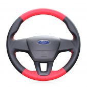MEWANT Red Black Leather Car Steering Wheel Cover for Ford Focus 3 2015 2016 2017 2018 Fits Without Multi Function Button Steering Wheel