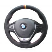 MEWANT Black Real Genuine Leather Suede With Marker Car Steering Wheel Wrap Cover for BMW 1 Series F20 F21 2 Series F22 F23 3 Series F30 F31 F34 4 Series F32 F33 F36