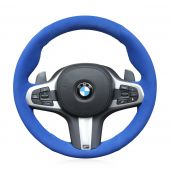 MEWANT Hand Stitch Custom Blue Suede Car Steering Wheel Cover for G20 F44 G22 G26 G30 G32 G11 G14 G15 G16 G01 G02 G05 G06 G07 G29