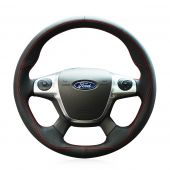 MEWANT Hand Stitch Black Leather Suede Car Steering Wheel Cover for Ford Focus 2011-2014 C-Max (Grand C-Max) 2010-2015  Kuga 2012-2016