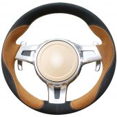 For Porsche Cayenne Panamera 2012- 2014, Design Genuine Leather Suede Hand Sewing Steering Wheel Cover