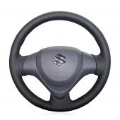 For Suzuki Jimny 2015, Custom Black Leather Sides Perforated Hand Sew Cover Steering Wheel Skin