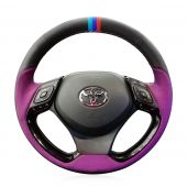 MEWANT Custom Purple Perforated Black Artificial Leather Car Steering Wheel Wrap Cover for Toyota C-HR CHR 2018 2019