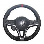 Custom Black Genuine Real Leather With Red Marker Steering Wheel Cover for Alfa Romeo Giulia 2017 Stelvio 2017