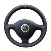MEWANT Hand Stitch Black Leather With Marker Car Steering Wheel Wrap Cover for Volkswagen VW Golf 4 (IV) 1997-2004 / Passat B5 1997-2002 / Passat Variant 1997-2004 / Polo 1999-2001 / Bora 1998-2005 / Sharan 2005 