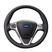 MEWANT Hand Sew Black Genuine Leather PU Leather Car Steering Wheel Cover for Ford Fiesta Ecosport  B-MAX Ka(Ka+)  Tourneo Courier Transit Courier 