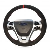 For Ford Explorer 2011-2016 Taurus 2012-2015 Edge 2011-2014, Genuine Leather Suede Hand Sew Steering Wheel Cover