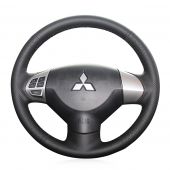 MEWANT Custom Hand Stitch Black PU Real Genuine Leather Suede Car Steering Wheel Cover for Mitsubishi Lancer X 10 2007-2015 Outlander 2006-2013 ASX 2010-2013 Pajero Sport 2008-2016
