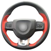 MEWANT Hand Stitch Customize Black Red Genuine Leather Car Steering Wheel Cover for FIAT viaggio 2015