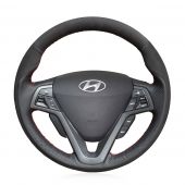 MEWANT Custom Hand Stitch Sewing Black Suede Genuine Car Steering Wheel Cover for Hyundai Veloster 2011-2017