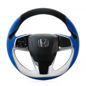 For Honda Civic Civic 10 2016- 2019 CRV CR-V 2017-2019 Clarity 2016-2018,  Custom Blue White Leather Black Suede Sew Steering Wheel Cover