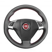  MEWANT Hand-Stitched Black Genuine Leather Car Steering Wheel Cover for Fiat Bravo 2007 2008-2015