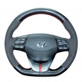 MEWANT Black Suede Carbon Fiber Car Steering Wheel Cover Wrap Skin for Hyundai Ioniq 2018-2020 / Elantra (Sport|SR Turbo) 2015-2018