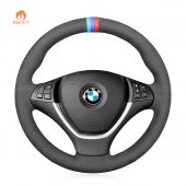 MEWANT Hand Stitch Black AthSuede Car Steering Wheel Cover for BMW X5 E70 2006-2013 X6 E71 2008-2014 / E72 (ActiveHybrid X6) 2009-2010