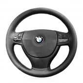 MEWANT Black Real Genuine Leather Car Steering Wheel Cover Skin for BMW F10 F07 (GT) 2009-2017/ F11 (Touring) 2010-2017 / F01 F02 2008-2015