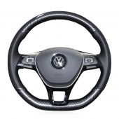 MEWANT Hand Stitch Carbon Fiber Black Genuine Leather Car Steering Wheel Cover for Volkswagen VW Golf 7 Polo Tiguan T-Roc Up! Arteon Caddy Jetta Sharan Touareg  Passat Touran 