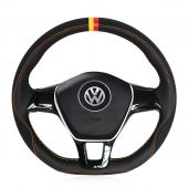 MEWANT Hand Stitch Black Suede Real Genuine Leather PU Leather Car Steering Wheel Cover for Volkswagen VW Golf 7 Polo Tiguan T-Roc Up! Arteon Caddy Jetta Passat Sharan Touareg Touran