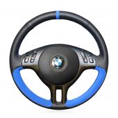 MEWANT Black Genuine Leather Blue Suede With Marker Car Steering Wheel Cover for BMW E46 318i 325i 330ci / E39 / X5 E53 / Z3 E36/7 E36/8 