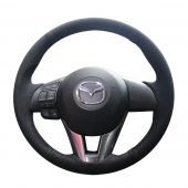  MEWANT Custom Black Real Genuine Leather Suede Car Steering Wheel Cover for Mazda 3 Axela 2014-2016 Mazda 6 Atenza 2014-2016 Mazda 2 2015-2017 CX-3 2016-2017 CX-5 2013-2016