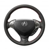 MEWANT Hand Stitch Custom Black Genuine Leather Car Steering Wheel Cover for Acura TL 2007-2008