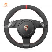 MEWANT Hand Stitch Dark Grey Alcantara Car Steering Wheel Cover for Porsche 911 (991) 2009-2016 / Boxster (981) 2009-2016 / Cayman (981) 2009-2016 / Cayenne 2011-2014 / Panamera 2010-2016