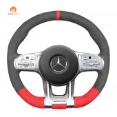 MEWANT Dark Grey Red Alcantara Car Steering Wheel Cover for Mercedes Benz AMG A35 W177 GT C190 C 43 W205 C 63 S W205 CLA 35 C118 2019-2021