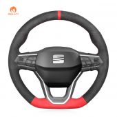 MEWANT Dark Grey Red Alcantara Car Steering Wheel Cover for Seat Leon 2020-2021 / Ateca 2020-2021 / Tarraco 2020-2021