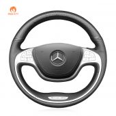 MEWANT Hand Stitch Matte Carbon Fiber Black Real Genuine Leather PU Leather Car Steering Wheel Cover for Mercedes Benz S-Class W222 2013-2017