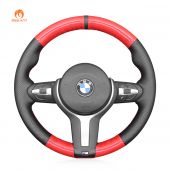 MEWANT Red Carbon Fiber Black Leather Car Steering Wheel Cover for BMW M Sport F30 F31 F34 F10 F11 F07 / F12 F13 F06 X3 F25 X4 F26 X5 F15 M50d X6 F16 M50d F20 F21 M135i M140i F45 F46 F22 F23 M235i