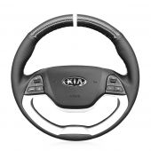 MEWANT Hand Stitch Black PU Leather Real Genuine Leather Suede Carbon Fiber Car Steering Wheel Cover for Kia Morning 2011-2016 / Picanto 2012-2015