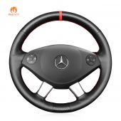 MEWANT Hand Stitch Carbon Fiber Black PU Leather Real Genuine Leather Car Steering Wheel Cover for Mercedes Benz W639 Viano 2010-2015 Vito 2010-2014 Valente 2012-2015