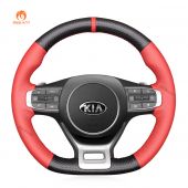 MEWANT Hand Stitch Carbon Fiber Red Leather Car Steering Wheel Cover for Kia Optima / Kia K5 GT GT-Line Sedan 2021-2022
