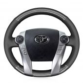 MEWANT DIY Carbon Fiber with Genuine Leather Car Steering wheel Cover Wrap for Toyota Prius 30(XW30) 2009-2015 Prius C(US)2012-2017 Prius V(US) 2012-2017 Aqua 2014-2015, 