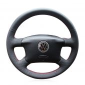 MEWANT Hand Stitch Black PU Leather Real Genuine Leather Suede Car Steering Wheel Cover for Volkswagen VW Golf 4 Passat B5 Sharan Bora Seat Alhambra