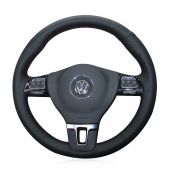 MEWANT Hand Stitch Black Real Genuine Leather PU Leather Car Steering Wheel Cover for Volkswagen VW Tiguan Golf Plus Passat CC Touran Jetta Sharan EOS Amarok Caddy California Caravelle 