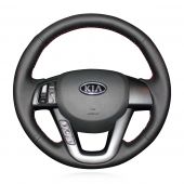 MEWANT Hand Stitch Black Real Genuine Leather PU Leather Car Steering Wheel Cover for Kia K5 Optima 2011 2012 2013