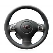 MEWANT Hand Stitch Black PU Genuine Leather Car Steering wheel Cover for Subaru Forester 2008-2012 Impreza 2008-2011 Legacy 2008-2010 Outback 2008-2009 Impreza WRX (WRX STI) 2008-2014 Exiga 2009