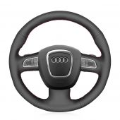 MEWANT DIY Black Real Genuine Leather Car Steering Wheel Cover Wrap for Audi A3 8P Sportback A4 B8 Avant A5 8T A6 C6 A8 D3 Q5 8R Q7 4L S3 S4 S5 S6 S8